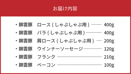 【ブランド豚肉】お米育ちの錦雲豚ギフト（しゃぶしゃぶ用1kg）とハム類のセット_FN0301