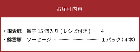 【ブランド豚肉】お米育ちの錦雲豚　手作り生餃子60個（ソーセージ1パック付き）_FN0702