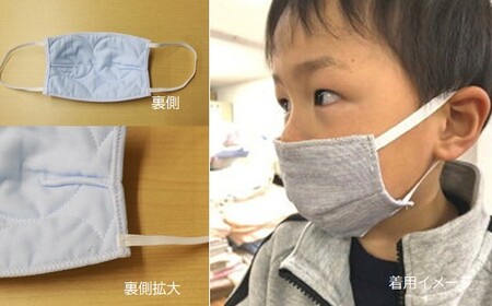マスク 医療用ガーゼと脱脂綿で製造 5枚セット（子供用デニム）016131