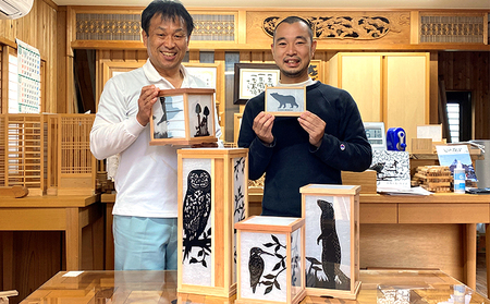 【笹木木工×早川鉄兵】切り絵のミニパネル インテリア 工芸品 LEDプッシュ式ライト 