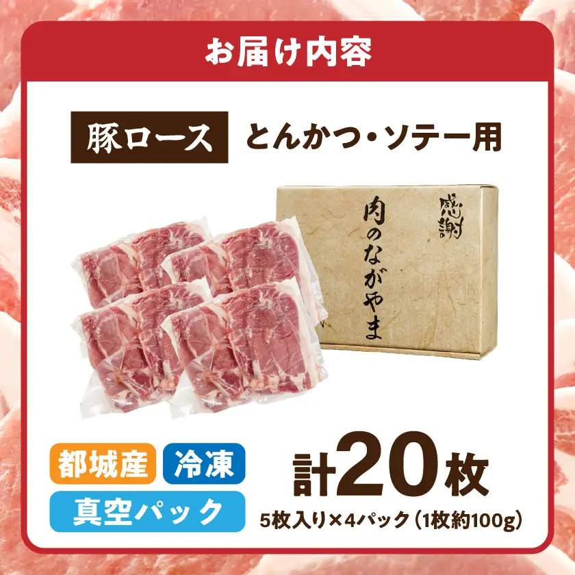 豚ロースとんかつ・ソテー用20枚 - 〔AA-2506〕_ (都城市) 豚肉 100g×5枚×4パック 真空パック 冷凍保存