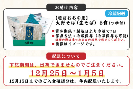 石臼挽き 越前そば 5食（つゆ付）｜ 生そば 福井 生麺