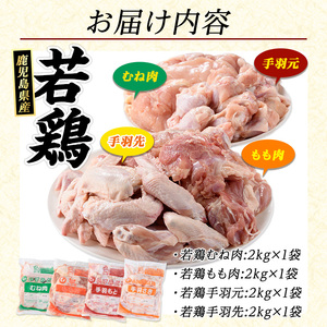 若どりムネ肉・モモ肉・手羽先・手羽元各2kgセット(合計8kg)  鶏肉 小分け 冷凍 鶏肉 もも 鶏もも肉 鶏むね肉 手羽先 手羽元 【まつぼっくり】matu-7214