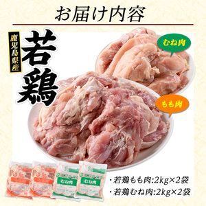 若どりムネ肉4kg・モモ肉4kgセット(合計8kg)【まつぼっくり】matu-7221