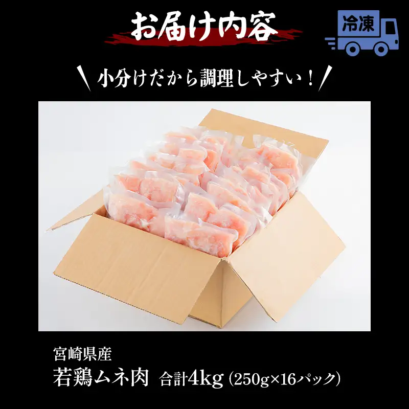 鶏肉 むね肉 鶏肉[宮崎県産 4kg 250g×16P]