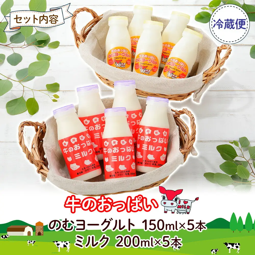 786.牛のおっぱいミルク 5本 のむヨーグルト5本 計10本 飲み比べ セット 牛乳 生乳 ミルク 牛 酪農 飲料 しぼりたて ヨーグルト お取り寄せ ギフト gift 渡辺体験牧場 まとめ買い 北海道 弟子屈町