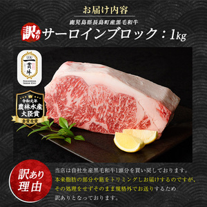 訳あり　鹿児島県長島町産　黒毛和牛サーロインブロック1kg _f-miyaji-7031