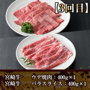 ＜定期便・全3回(連続)＞宮崎牛定期便(Aセット)国産  黒毛和牛 冷凍【R-69】【株式会社ミヤチク】