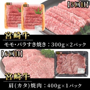 【定期便・6回連続】宮崎牛定期便(ロースステーキ、肩ロースすき焼き、肩焼肉、モモバラすき焼き)A4 A5 牛肉 精肉 お肉 しゃぶしゃぶ スライス カタ 黒毛和牛 ブランド和牛 BBQ お取り寄せ 国産 冷凍【P-26】【南日本フレッシュフード株式会社(日本ハムマーケティング株式会社)】