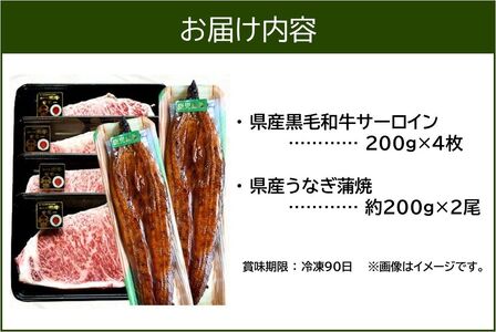 鹿児島県産黒毛和牛A5等級サーロイン4枚・鹿児島県産ウナギ2尾の贅沢セット【配送不可地域：離島】【1185952】