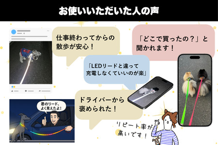 『虹ストライプ柄』オリジナル反射材の光る犬用リード【小型犬10kg用】【散歩 愛犬 夜散歩 阿見町 茨城県】(40-03)