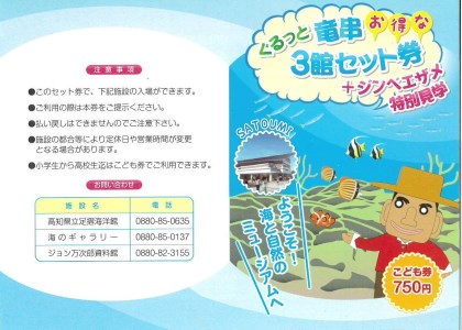 水族館・資料館・展示館　ぐるっと竜串　お得な3館入場券セット（大人1名と子供1名）【R00203】