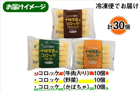 北海道 十勝男爵 コロッケ 各10個 900g  3種 計30個 じゃがいも 挽き肉 ひき肉 牛 国産牛 肉 野菜 かぼちゃ ジャガイモ ビーフ カボチャ セット 国産 惣菜 おかず お弁当 冷凍 お取り寄せ 送料無料 JA士幌町 送料無料 十勝 士幌町【N47】