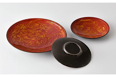 【波佐見焼】深皿 レッドマーブル 25.5cm 1枚・17cm 2枚セット 取り皿 小皿 大皿  食器 皿 【舘山堂】 [RC22] 波佐見焼