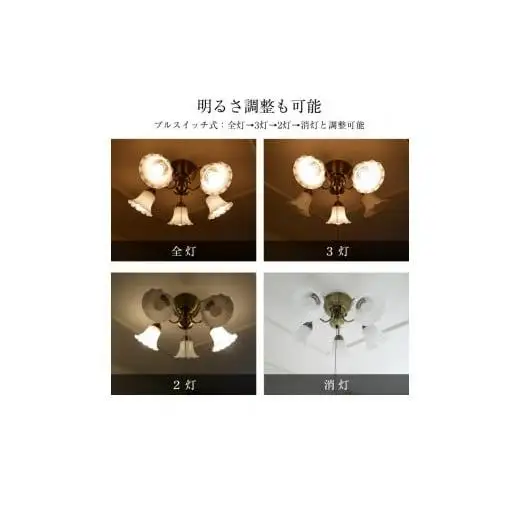 洋風シャンデリア フラワーシェード プルスイッチ 天井照明 LED電球色付属[637]
