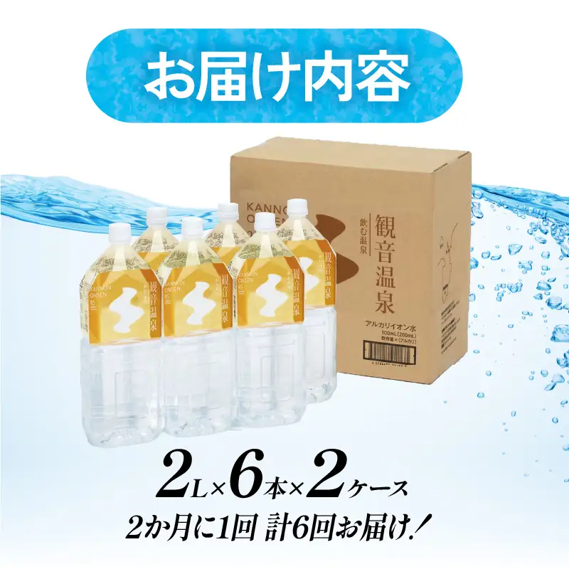 飲む温泉　観音温泉　2L(6本入)　2ケース　定期便　（1年間で6回）