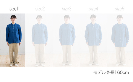 手染めリネン切替シャツ　サイズ１　INDIGO（藍染） AO021