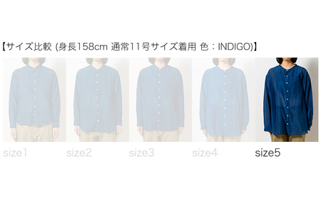 シャツ ユニセックス 手染め シルク コットン 切替シャツ サイズ5 INDIGO （藍染） （TS17-W05-2-BL） AO043