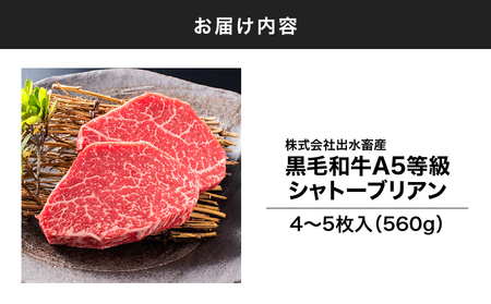 506-1 鹿児島県産 黒毛和牛 シャトーブリアン 4～5枚入（約560g） KN019-008 肉 牛 冷凍