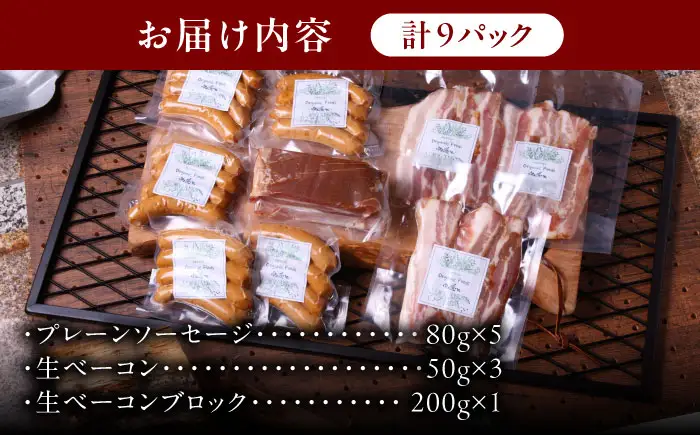 プレーンソーセージ 生ベーコン 計9パック  [AZAK007] ソーセージ
