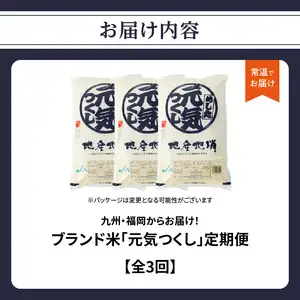 九州・福岡からお届け！ブランド米「元気つくし」定期便【全３回】 お米 米 コメ 白米 特A 直送 お弁当 おにぎり 炊きたて ツヤ 粘り もちもち 弾力 卵かけご飯 福岡県 八女市 072-T069