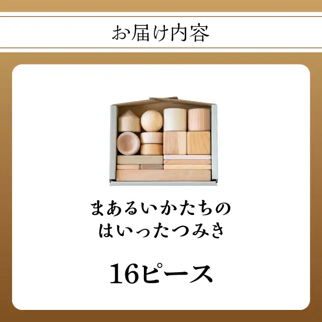 まあるいかたちのはいったつみき（16ピース） 知育 知育玩具 積み木 つみき 木材 赤ちゃん 1歳 2歳 3歳 4歳 名入れ 刻印 ギフト プレゼント 出産祝い 誕生日 福岡県 八女市 030-025