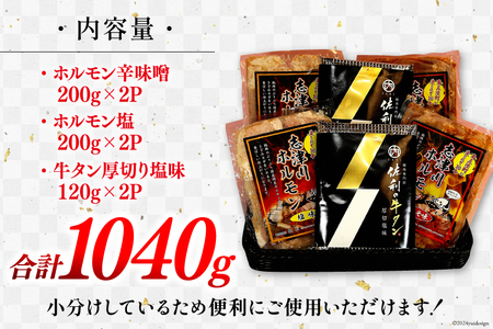 肉 志津川ホルモン 辛味噌・塩 各200g×2・牛タン 厚切り 塩味 120g×2 計1.04kg [佐利 宮城県 南三陸町 30ag0008]