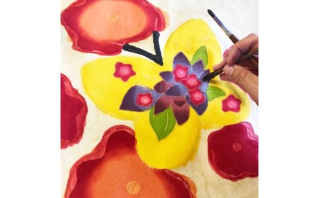 「花と蝶」手染め紅型パネル＜紅型作家＞新垣優香