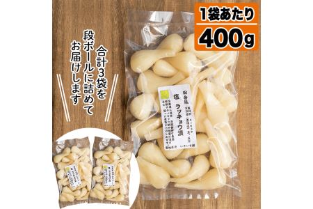 期間限定！鹿児島県産ラッキョウ使用！塩らっきょうの漬け物(400g×3袋・計1.2kg)国産 九州産 鹿児島産 おつまみ 漬物 辣韭【あくね旬の店いきいき館】akn015-06