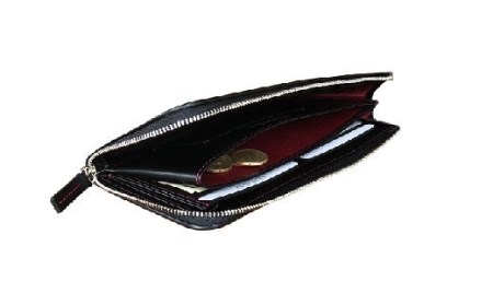 LUEGO山形牛革 L字長財布／ブラック×レッド F2Y-2446
