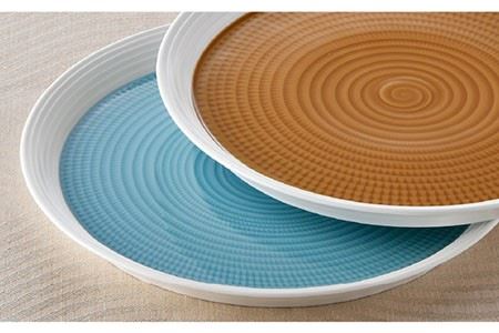 【波佐見焼】ブルースプレッド・キャラメルスプレッド 24cm 丸皿 プレート ペアセット 食器 皿 【一真窯】 [BB55]  波佐見焼