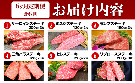 【6ヶ月定期便】熊本和牛あか牛 あか牛 ステーキ 食べ比べ 定期便6回（6ヶ月）《お申込み月の翌月から出荷開始》有限会社 三協ダイニング サーロイン ミスジ ランプ イチボ 三角バラ ヒレ リブロース あか牛のたれ付き