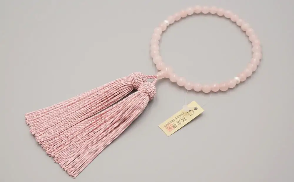 神戸珠数店】〈京念珠〉紅水晶 淡水真珠入り 女性用数珠【数珠袋付き