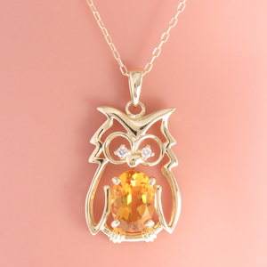 K18YG シトリン&ダイヤ ペンダント フクロウ