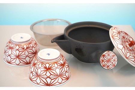 【陶器市特集】【波佐見焼】麻葉染錦 茶器セット 湯飲み 急須 ティーポット 陶器 食器 皿 【岩永製陶】 [ZD19] 波佐見焼