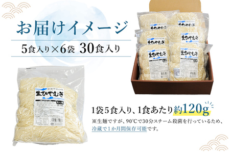 創業明治３３年の老舗製麺所が作る「生ひやむぎ」30食（5食入り×６袋） 【0064-001】添加物ひかえめ 小麦 麺 可児めん ひやむぎ 岐阜県 可児市