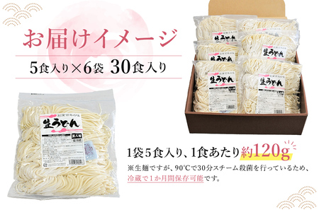 創業明治３３年の老舗製麺所が作る「生うどん」30食（5食入り×６袋） 【0064-002】添加物ひかえめ 小麦 麺 可児めん うどん 岐阜県 可児市