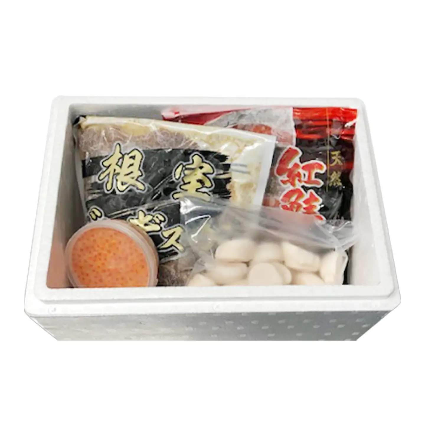 いくら醤油漬け100g、紅鮭5切、ほたて貝柱200g、味付けジンギスカン800gセット B-30033