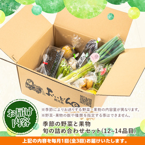 《定期便・全３回》野菜と果物旬の詰め合わせ(12～14品目) 国産 九州産 鹿児島県産 野菜 やさい果物 くだもの フルーツ デザート 詰め合わせ お楽しみ セット 旬【鹿児島県経済農業協同組合連合会】_y361