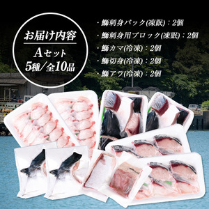 鹿児島県長島町産 鰤づくしAセット(全5種)国産 ぶり 刺身 刺身用 ブロック 鰤カマ 切り身 アラ 塩焼き セット 丼 おかず おつまみ しゃぶしゃぶ ぶりしゃぶ 急速冷凍【宝徳水産】houtoku-7077