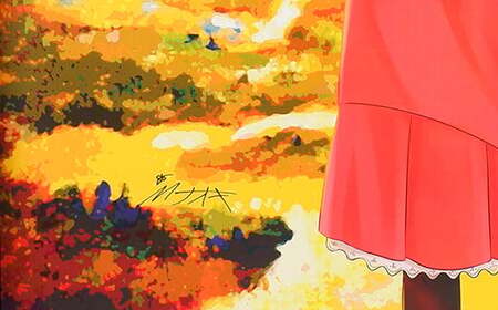 Mナオキ　オリジナルイラスト　夕日に映える釧路湿原と「釧路ゆうひちゃん」_Mナオキオリジナル 作品 北海道 釧路町 釧路超 特産品 _【1283587】
