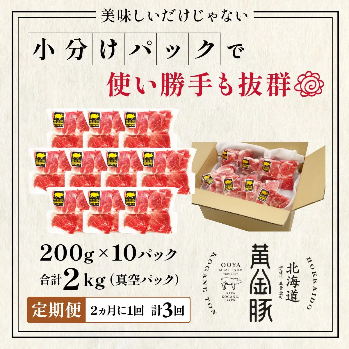 [5525-0545]＜2ヶ月に1回お届け＞伊達黄金豚のジューシーな切り落とし肉 2kg【200g×10パック】三元豚  豚肉 ぶた肉 スライス 小間切れ 小分け 冷凍
