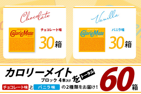 【大塚製薬】カロリーメイト ブロック 4本入り チョコレート味30箱＋バニラ味30箱［徳島 那賀 カロリーメイト チョコ バニラ ビタミン ミネラル たんぱく質 脂質 糖質 5大栄養素 バランス栄養食 栄養補給 仕事 勉強 スポーツ 防災 災害 地震 非常食 常備食 備蓄 受験 受験応援 新生活 大塚製薬］【MS-4-6】