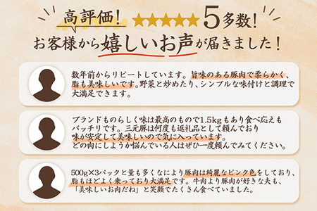 ブランド豚「庄内三元豚」3点セット（計1.5kg）