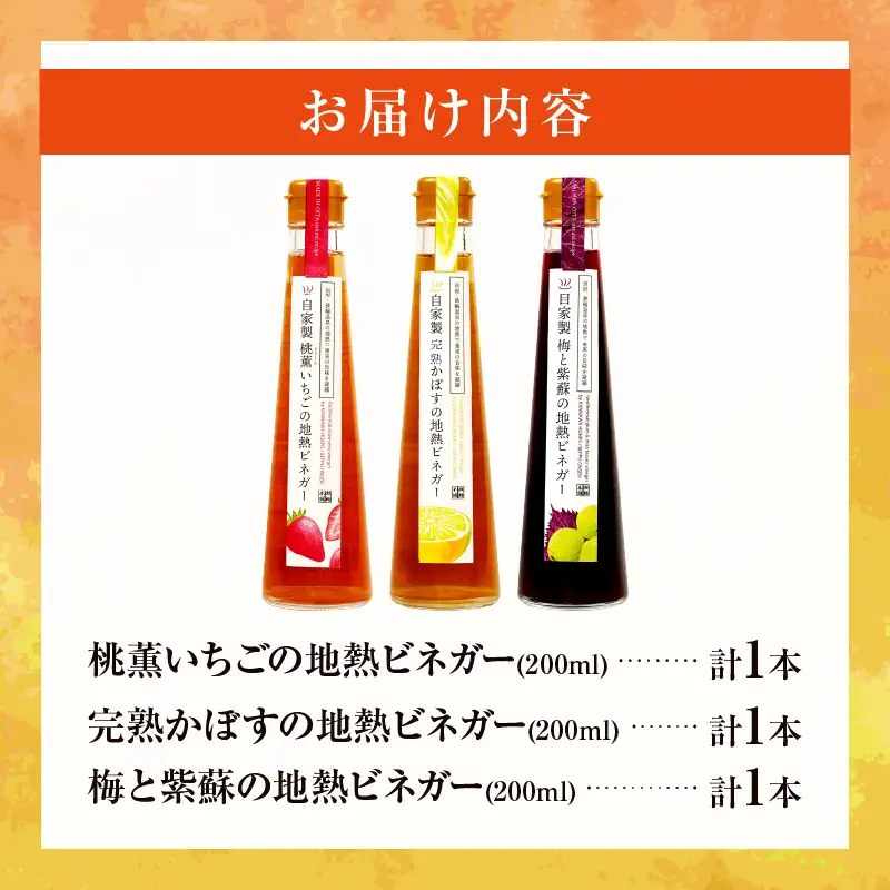 別府鉄輪 地熱ビネガー3種セット【200ml×3本】_B009-001