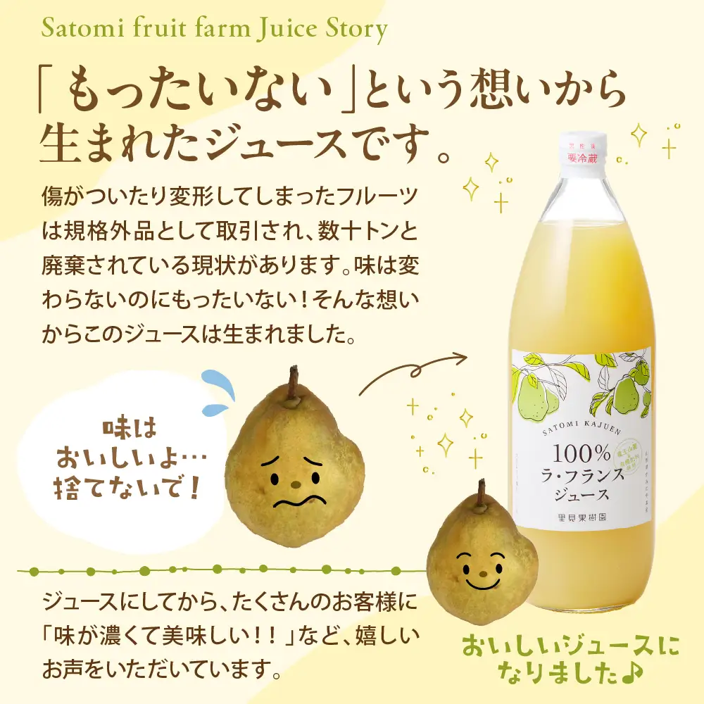 【２０２６年１２月～発送】里見果樹園で採れたラ・フランス１００％ジュース　１Ｌ　６本セット　0079-2634