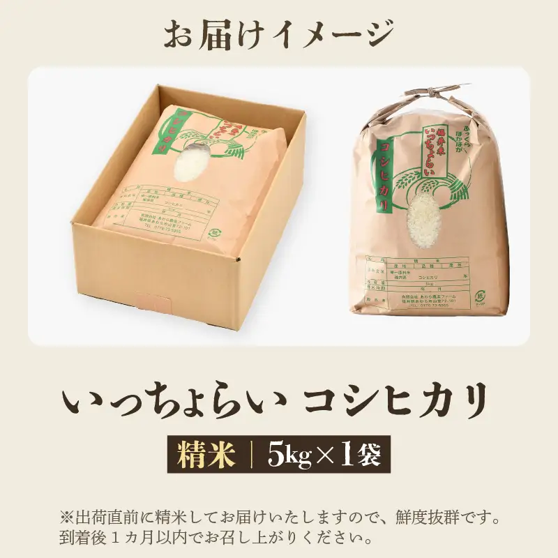 【先行予約】【令和8年産・新米】【一等米】いっちょらい 精米 5kg ／ 福井県産 ブランド米 ご飯 白米 お米 コメ 新鮮 大賞 受賞 新米 福井県あわら産 ※2026年9月下旬以降順次発送予定 [aw012-a030]