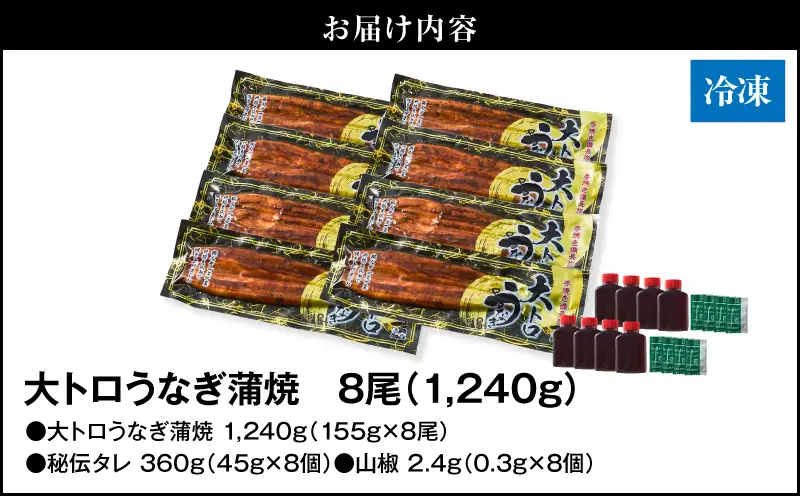 【 土用の丑の日特集 】 1701-2 大人気！鯉家の極上蒲焼「大トロうなぎ蒲焼（8尾）」1240g【国産・手焼き備長炭】 KN040-003 魚 鰻