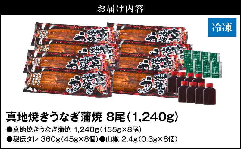 【 土用の丑の日特集 】 1712-1 大人気！鯉家の絶品蒲焼「真地焼きうなぎ蒲焼（8尾）」【国産・手焼き備長炭】 KN040-008 魚 冷凍 鰻