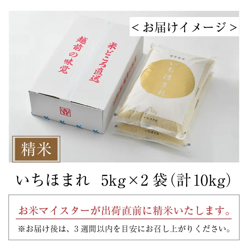 【令和7年産】いちほまれ 精米 5kg×2袋（計10kg）《お米マイスターが発送直前に精米！》 ／ 福井県産 ブランド米 ご飯 白米 新鮮 [aw064-b014]